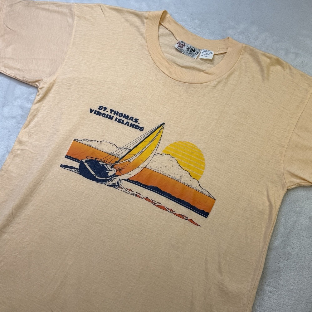 Vintage 70s St Thomas Virgin Islands Sailboat Tee Single Stitch L